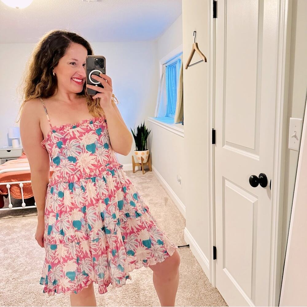 Tuckernuck Oliphant Pink Block Printed Floral Mini Dress Medium